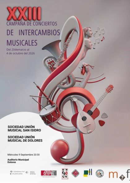 Dolores, evento cultural: Concierto de intercambio entre las bandas de la Sociedad Unión Musical SUM de Dolores y de la Sociedad Unión Musical San Isidro, dentro de la XXIII Campaña de Conciertos de Intercambios Musicales
