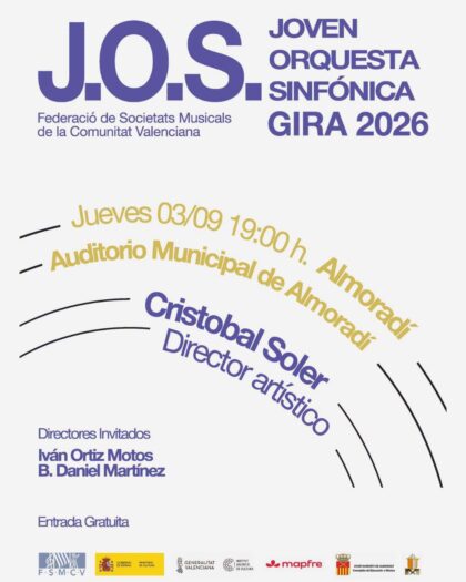 Almoradí, evento cultural: Concierto a cargo de la Joven Orquesta Sinfónica, bajo la dirección de Cristóbal Soler, junto a los directores invitados, Iván Ortiz Motos y B. Daniel Martínez, organizado por la Concejalía de Educación y Música