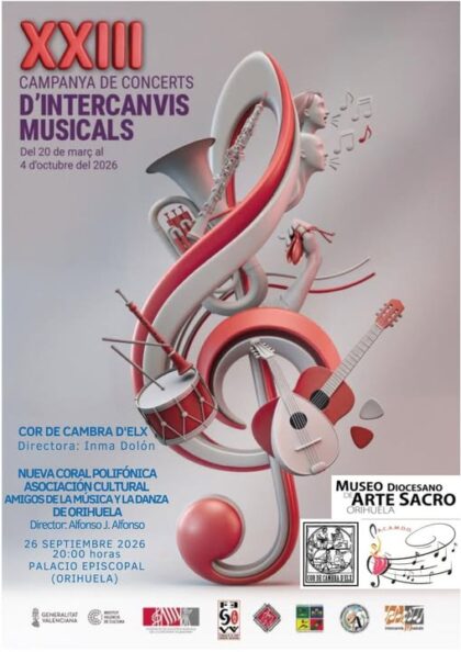 Orihuela, evento cultural: Concierto de intercambio con el cor de Cambra d'Elx y la nueva coral polifónica de la asociación cultural 'Amigos de la Música y la Danza de Orihuela' (ACAMDO) por el Museo de Arte Sacro y la asociación cultural ACAMDO, dentro de la XXIII Campaña de Conciertos de Intercambios Musicales