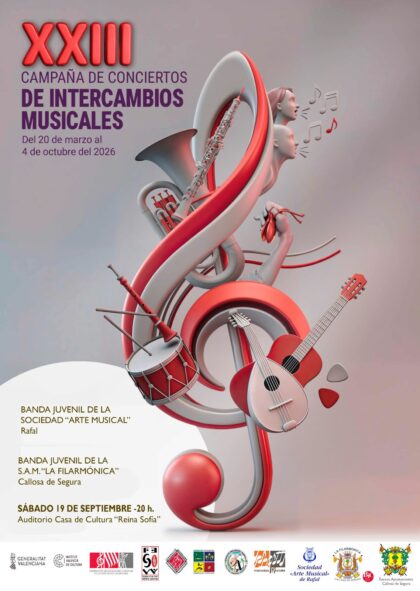 Callosa de Segura, evento cultural: Concierto de intercambio por las bandas juveniles de la Sociedad 'Arte musical' de Rafal y de la SAM 'La Filarmónica' de Callosa de Segura, dentro de la XXIII Campaña de Conciertos de Intercambios Musicales de la Generalitat Valenciana