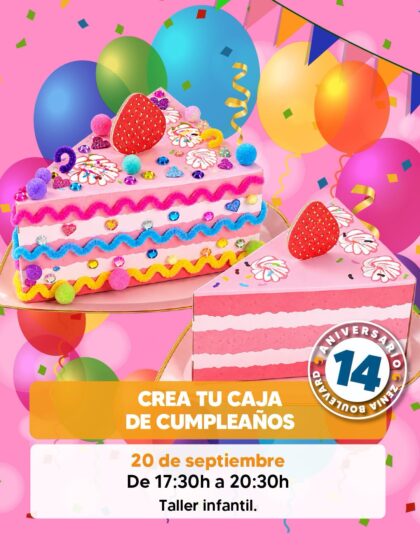 Orihuela Costa, evento: Taller infantil de manualidades para crear una caja de cumpleaños con forma de tarta, dentro de los actos de septiembre del Centro Comercial Zenia Boulevard en su 14º aniversario