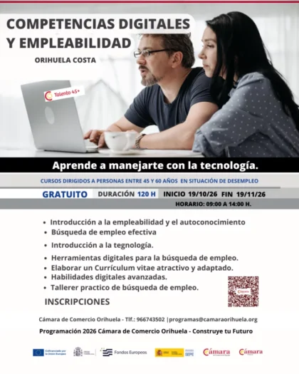 Orihuela costa, evento: Curso de competencias digitales dirigido a personas de 45 a 60 años desempleadas, organizado por la Cámara de Comercio de Orihuela