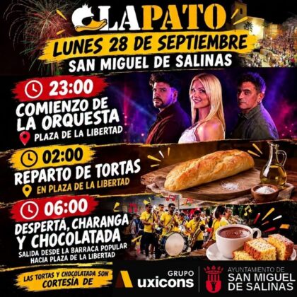 San Miguel de Salinas, evento cultural: Espectáculo de animación musical para todos los públicos a cargo de la banda 'Bocanegra', dentro de los actos de las fiestas patronales en honor a San Miguel Arcángel