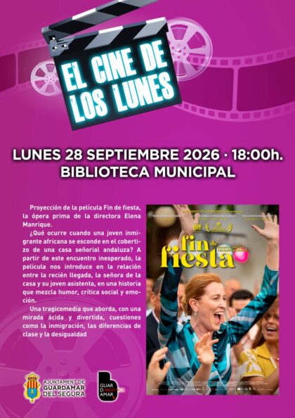 Guardamar del Segura, evento cultural: Sesión de cine con la película española-belga 'Fin de fiesta' (2024) en el ciclo 'El cine de los lunes', dentro de la agenda municipal de septiembre del Ayuntamiento