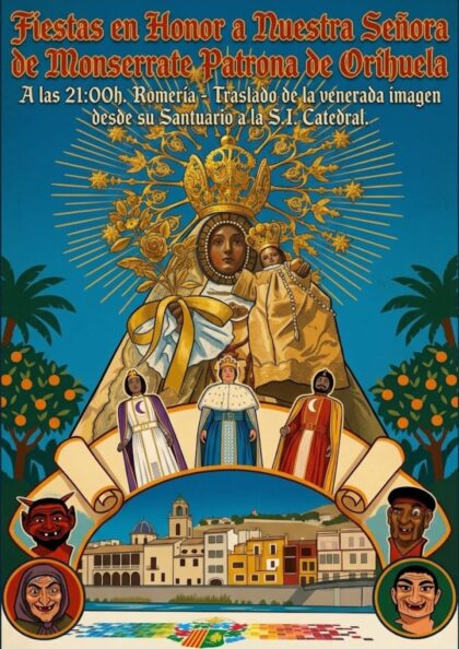 Orihuela, evento cultural: Serenata a la Virgen de Monserrate a cargo de la banda Filarmonía de Orihuela de la asociación ACAMDO y el tenor Matías Nilsson, dentro de los actos de las fiestas patronales de la Virgen de Monserrate