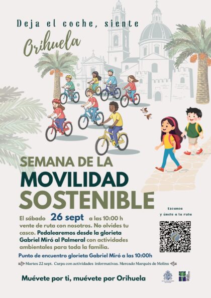 Orihuela, evento: Ruta en bicicleta familiar con diversas actividades ambientales, dentro de los actos de la Semana de la Movilidad Sostenible organizados por la Concejalía de Medio Ambiente