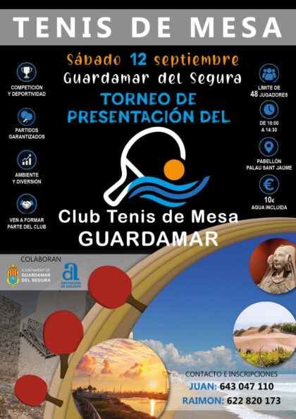 Guardamar del Segura, evento: Torneo de presentación del Club Tenis de Mesa Guardamar, dentro de la agenda municipal de septiembre del Ayuntamiento