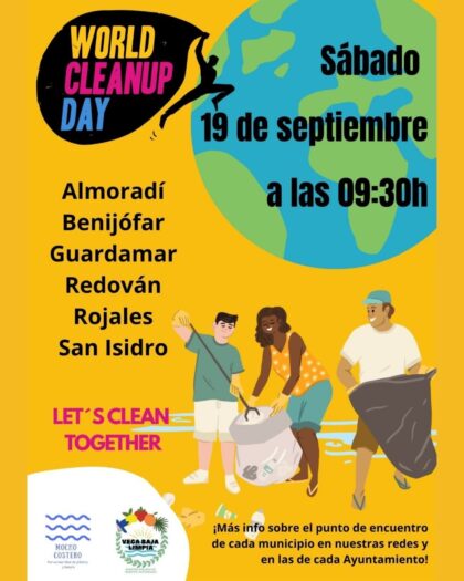 Benijófar, Guardamar, Redován y San Isidro, evento: Batidas de limpieza ciudadana voluntaria para cuidar el entorno, 'World Cleanup Day', organizadas por los ayuntamientos y las asociaciones 'Vega Baja Limpia' y 'Mocho costero'