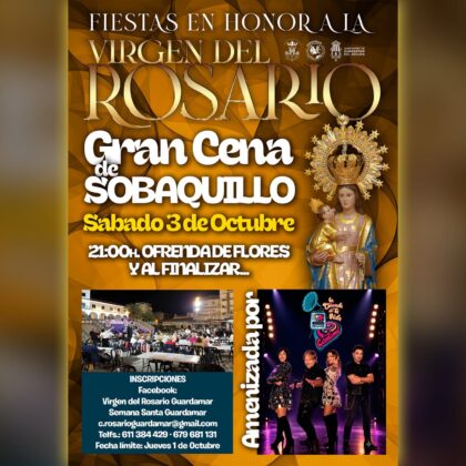 Guardamar del Segura, evento: Cena del 'sobaquillo' y gran verbena con la actuación del grupo 'La década', dentro de los actos de las fiestas patronales en honor a la Virgen del Rosario organizados por el Ayuntamiento y la iglesia parroquial San Jaime Apóstol