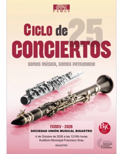 Bigastro, evento cultural: Concierto del proyecto 'Somos música, somos patrimonio', por la Sociedad Unión Musical de Bigastro, organizado por el Ayuntamiento