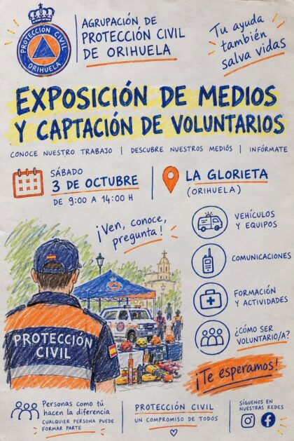 Orihuela, evento: Jornada abierta a toda la ciudadanía bajo el lema 'Exposición de medios y captación de voluntarios' por la Agrupación de Protección Civil de Orihuela, organizada por la Concejalía de Emergencias