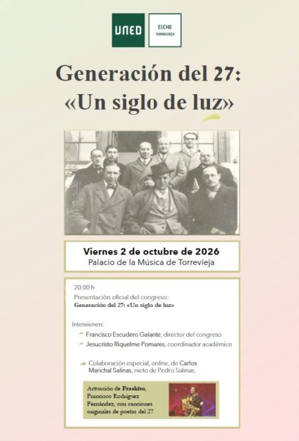 Torrevieja, evento cultural: Acto de presentación oficial del congreso internacional 'Generación del 27: Un siglo de luz', con la actuación del cantante y compositor ilicito, Fraskito, dentro de la programación cultural para el tercer cuatrimestre de 2026 organizada por la Concejalía de Cultura