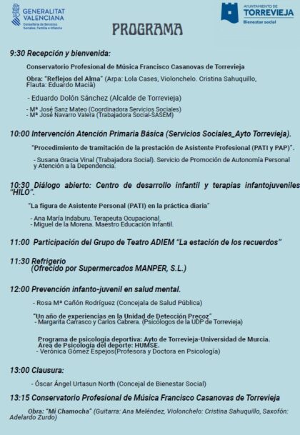 Torrevieja, evento: Acto conmemorativo del II Día Mundial de la Salud Mental con charlas de psicólogos, psiquiatras, trabadores sociales y usuarias, organizado por la Concejalía de Bienestar Social
