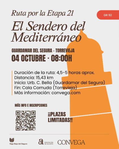Guardamar, evento: Primera ruta guiada gratuita por la etapa 21 del Sendero del Mediterráneo GR-92, organizada por Convega (Consorcio para el Desarrollo Económico para la Vega Baja)
