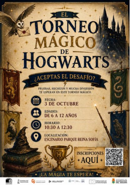 Guardamar del Segura, evento: Torneo mágico de Hogwarts con pruebas, hechizos y diversión para edades de 6 a 12 años, dentro de la agenda municipal de octubre del Ayuntamiento
